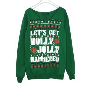 Spencer's Green Let's Get Holly Jolly Hammered Ugly Christmas Sweatshirt Small